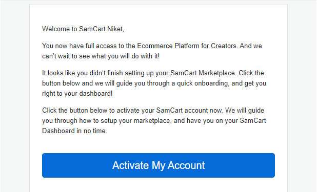 Samcart Account Activate Email