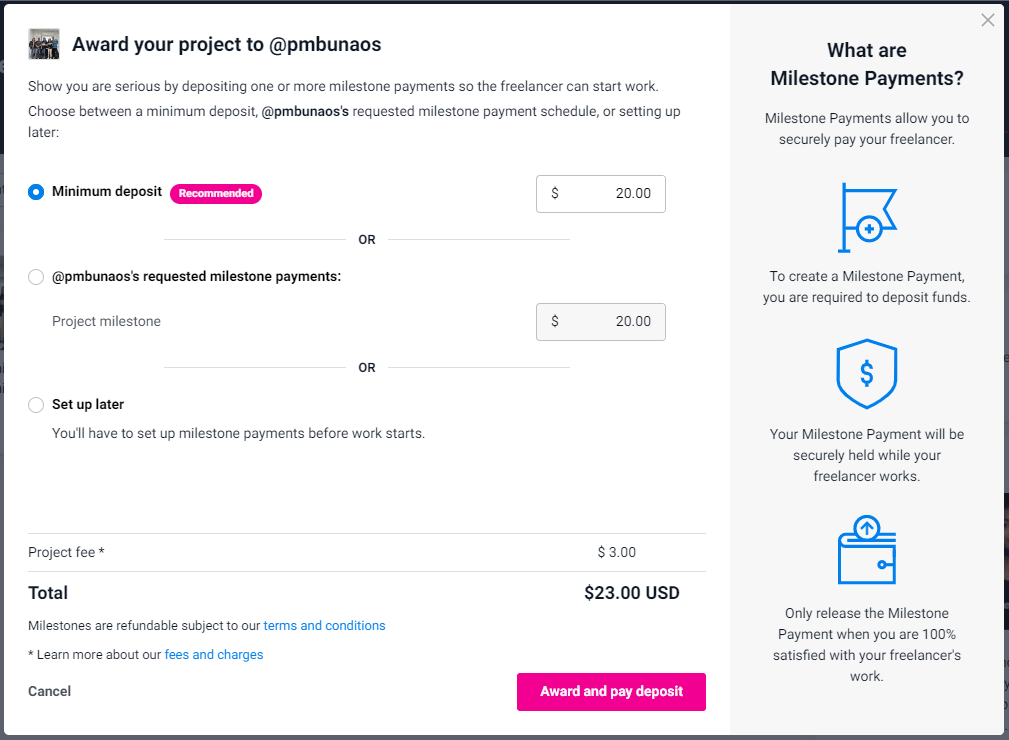 Secure payment via milestones