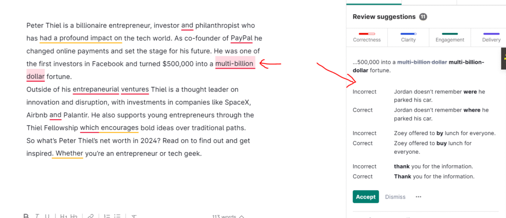 Grammar and spealling checker example 1