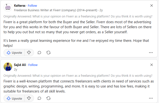 Quora discussions on Fiverr’s legitimacy and user tips