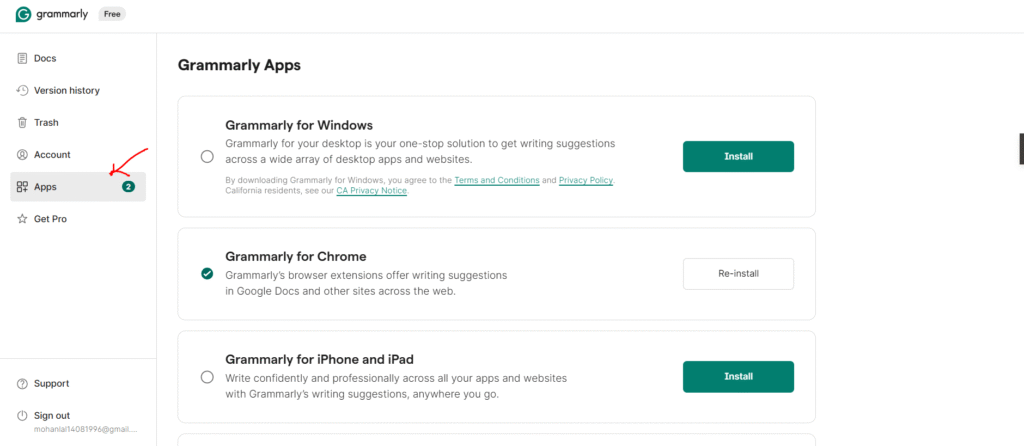 Step 2: Go to the Apps page and choose Grammarly for Windows.