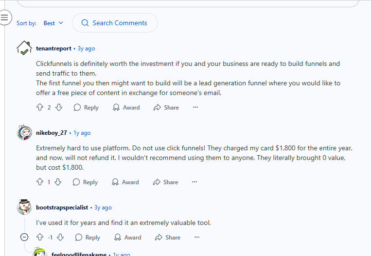 Reddit & Quora user experiences.