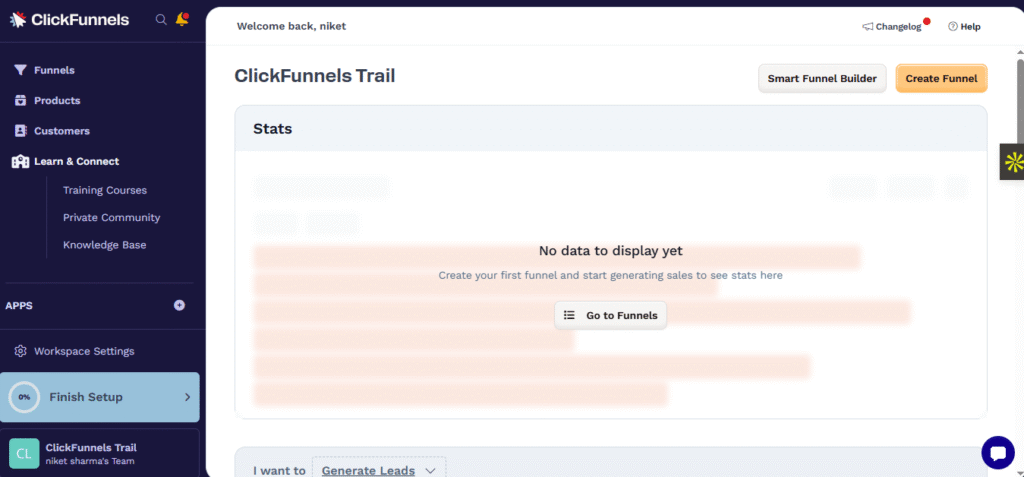 ClickFunnels Dashboard Overview
