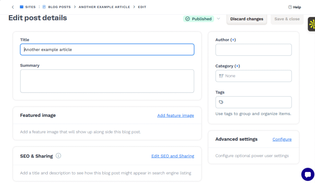 Blog Editing Page on Clickfunnels