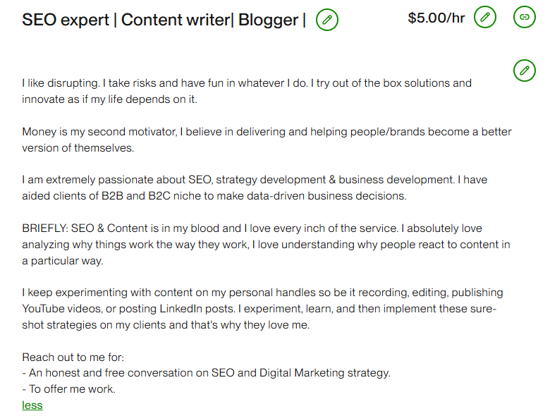 Upwork Profile Title and Description