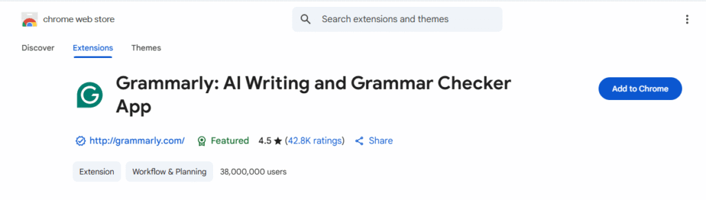 Step 3: Click on Install Grammarly to Google Chrome.