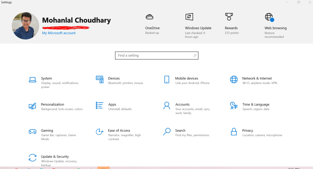 Press Windows + I to open Settings.