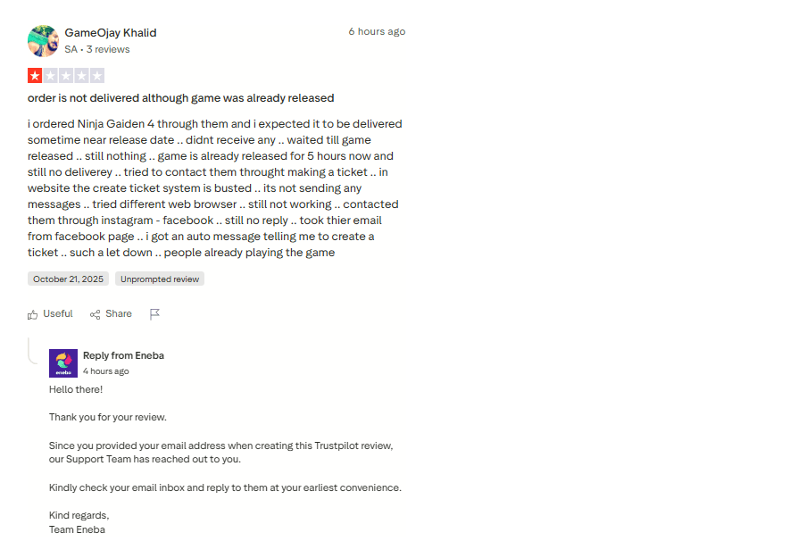 Trustpliot Eneba review 2
