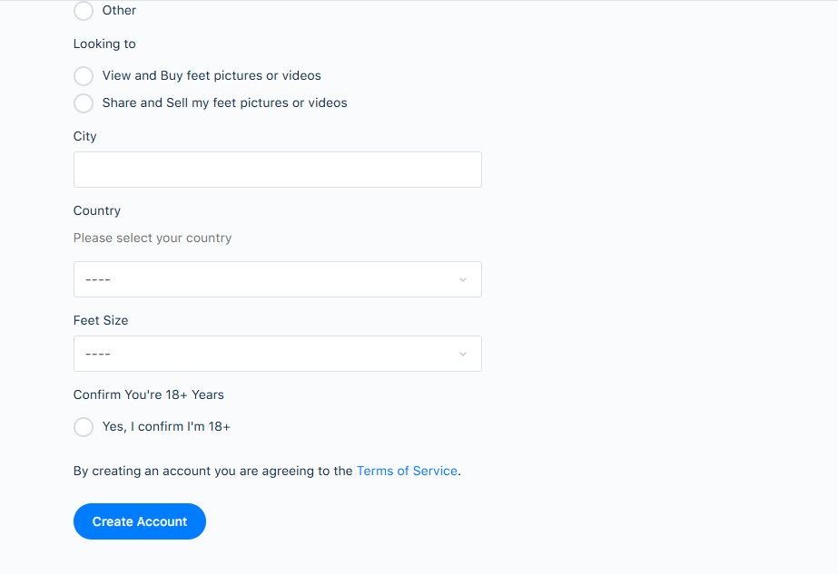 Creating account on Feetify