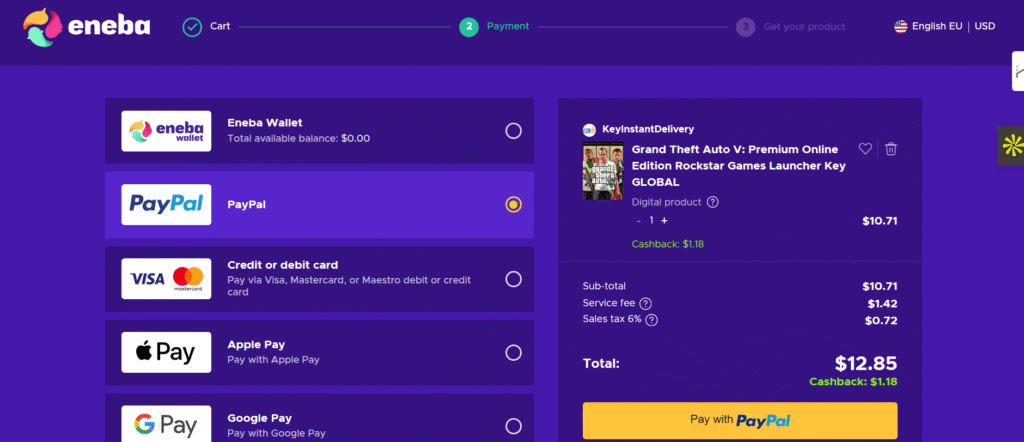 Eneba Game Payment through Paypal