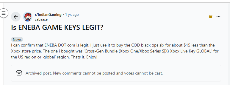 Eneba Reddit Review