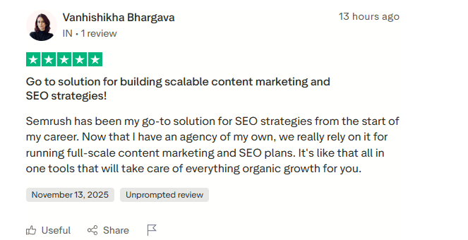 Semrush Trustpilot review