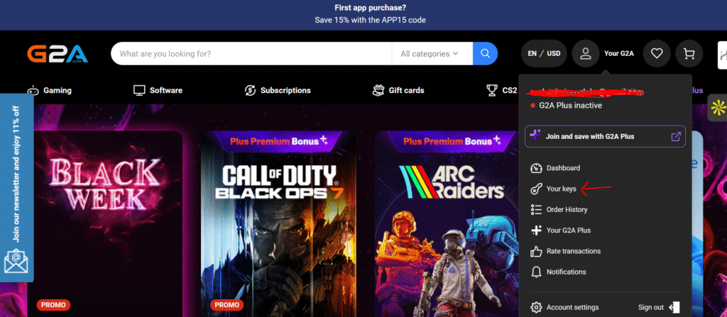 Step 1: Open your G2A account