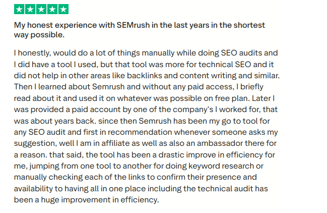 Semrush Trustpilot review 1