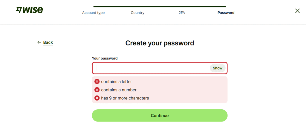 password set up