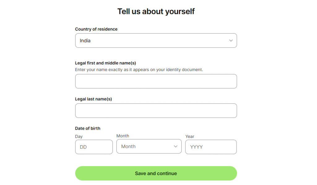 enter details about you on Wise