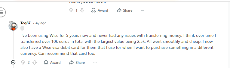 Wise Review on Reddit