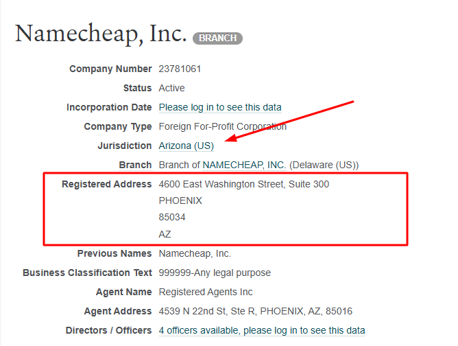 Namecheap legal registration