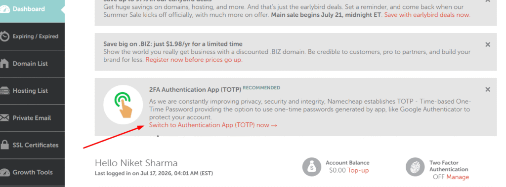 Namecheap two factor verification