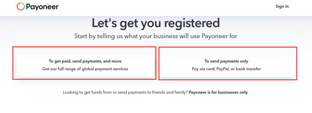 payoneer sign up process