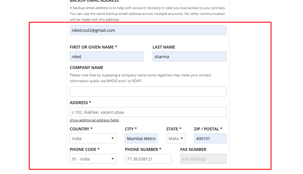 account creation step 2