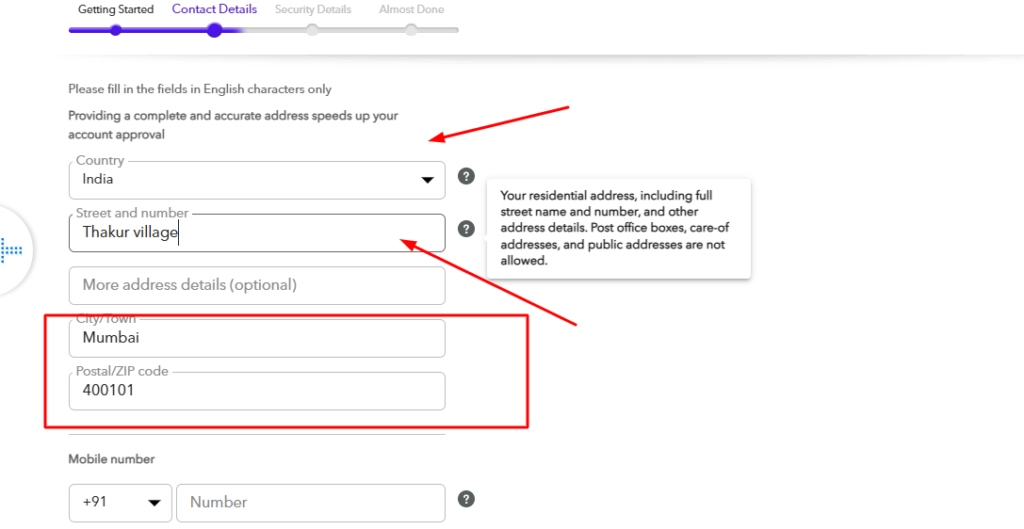 fill the details on payoneer account