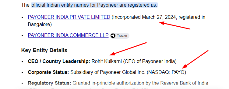 Payoneer India office details